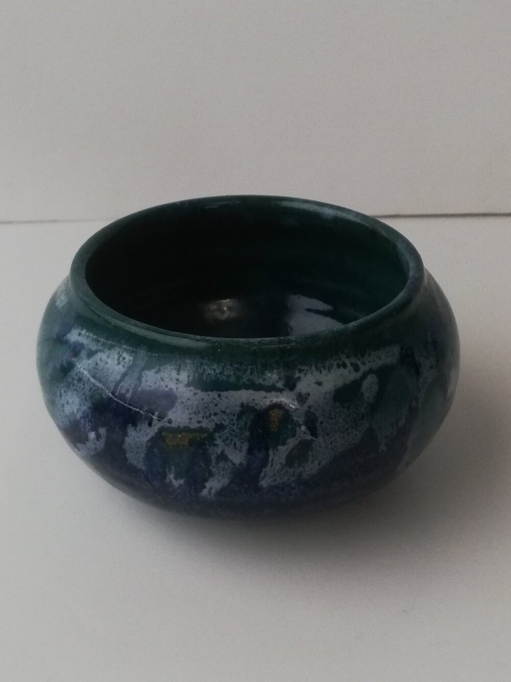 Hand-Thrown Studio Pottery Bowl - Deep Cobalt & Emerald Glaze (2.75" × 5")